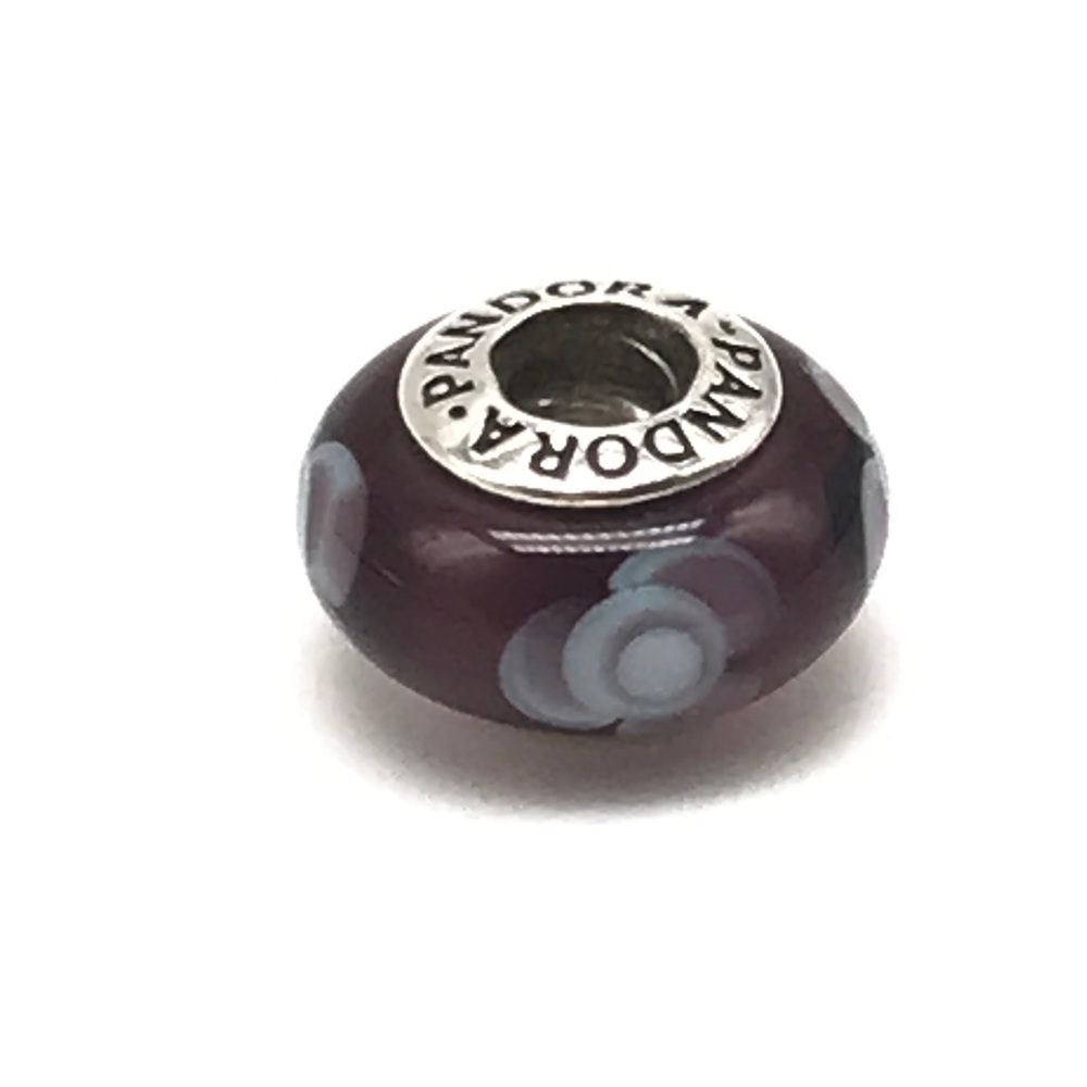 Pandora Purple Flowers Floral Murano Glass Bead Charm